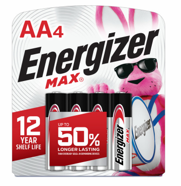 Energizer MAX AA (Double A) Alkaline Batteries, 4 Pack