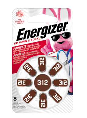 Energizer Hearing Aid Batteries Size 312 Brown Tab 8-Pk