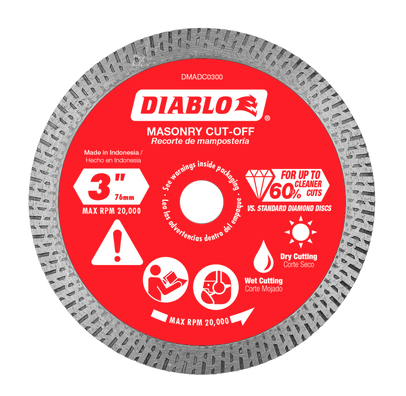 Diablo Tools 3" Diamond Continuous Rim Cut Off Discs for Masonry