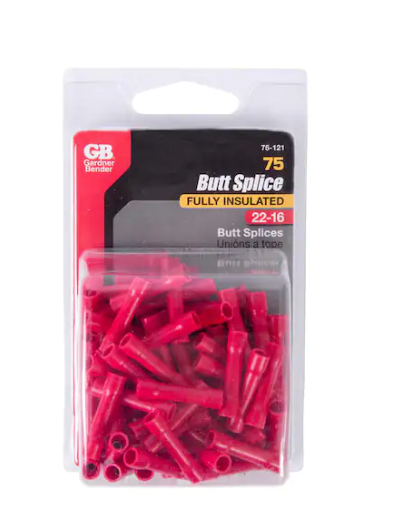 GB 22 - 16 AWG Butt Splice Wire Connectors in Red (75-Pack)