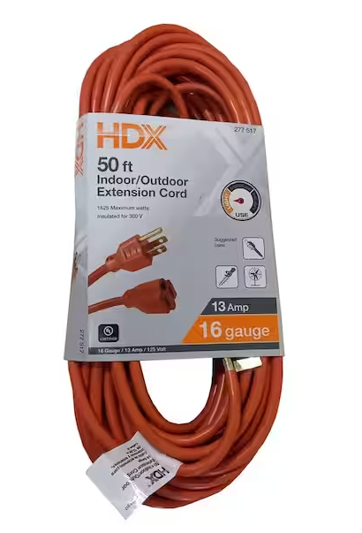 HDX  50 ft. 16/3 Light Duty Indoor/Outdoor Extension Cord, Orange