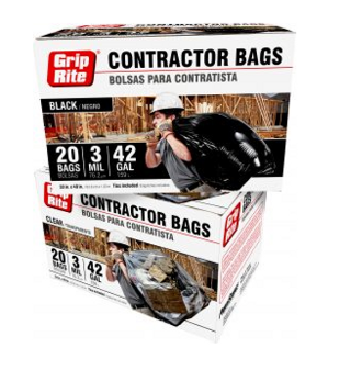 Grip Rite All Purpose Contractor Bags, Black, 3 Mil, 42 Gal.