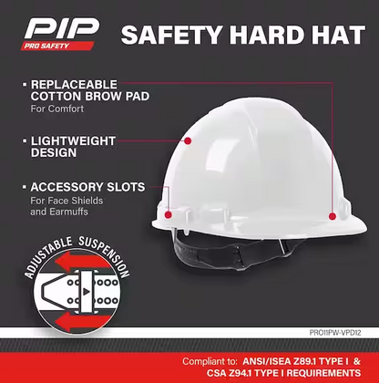 PIP White 4-Point Pinlock Cap Style Hard Hat