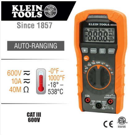 Klein Tools Digital Multimeter Auto-Range 600V