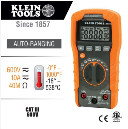 Klein Tools Digital Multimeter Auto-Range 600V