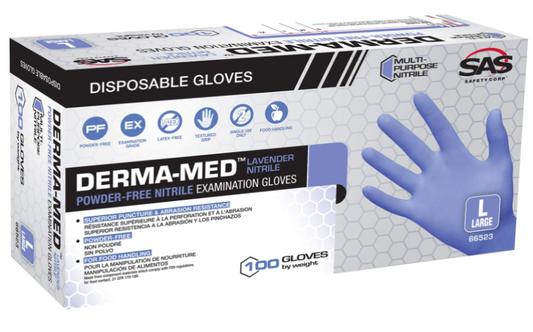 SAS Safety Derma-Med Powder-Free Nitrile  Gloves, X-Large, 100-Pack