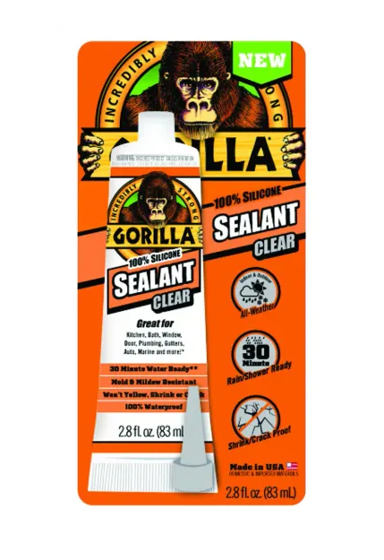 Gorilla  Silicone Sealant, Clear, -40 to 350 Deg F, 2.8 Ounce Tube.