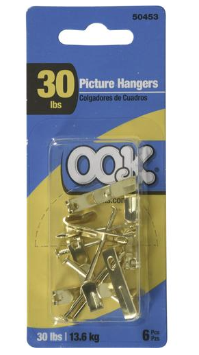 OOK 30 lb. Brass-Plated Conventional Picture Hanger 6 Pk