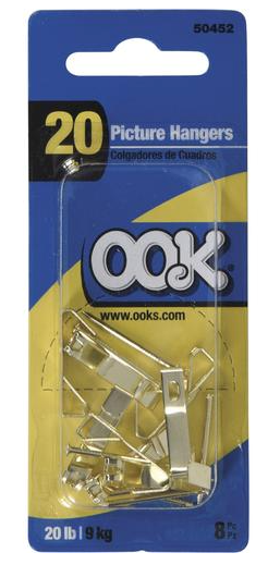 OOK 20 lb. Brass-Plated Conventional Picture Hook 8 Pk.