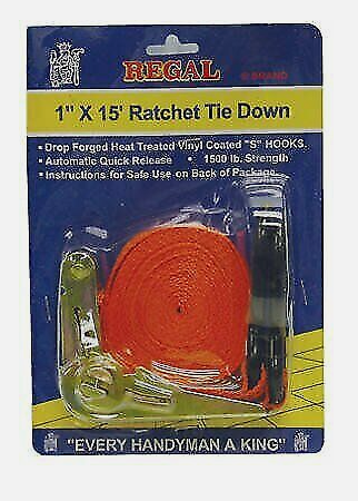 Regal Service Tool 1 in x 15 ft Ratchet Tie Down Strap  1500 lb.