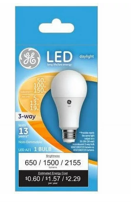 LED 3-Way Light Bulb, Daylight, 5/13/19-Watts