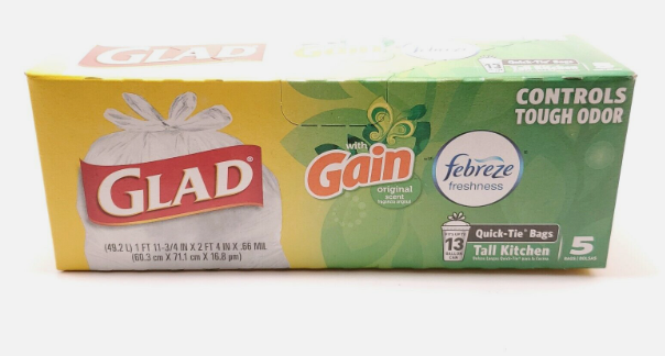 Glad w/Gain& Febreze 5Quick-Tie Bg