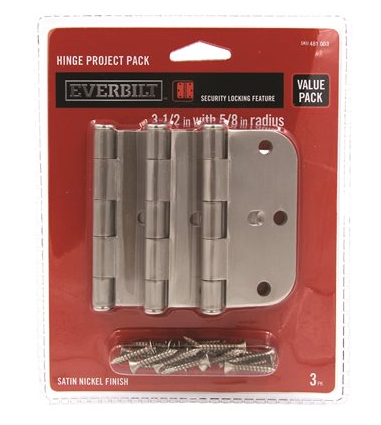 Hinge 3 1/2 5/8rd Satin Nickel 3 pk.