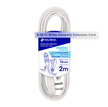 6.56 Ft White Domestic Extension Cord (48000)