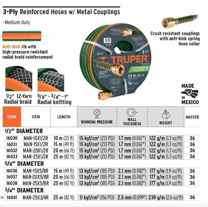 32 ft. 1/2 Reinforced 3 ply hose (16030)