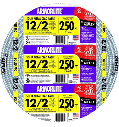 250 ft. 12-Gauge/2-Gauge Solid CU MC (Metal Clad) Armorlite Cable