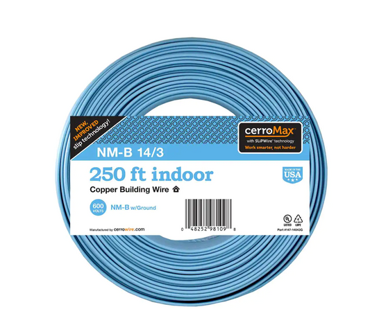 250 ft. 14/3 Light Blue Solid CerroMax SLiPWire Copper NM-B Wire