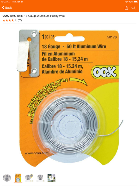 OOK 50ft.10lb.Alumi Wire 18Gau