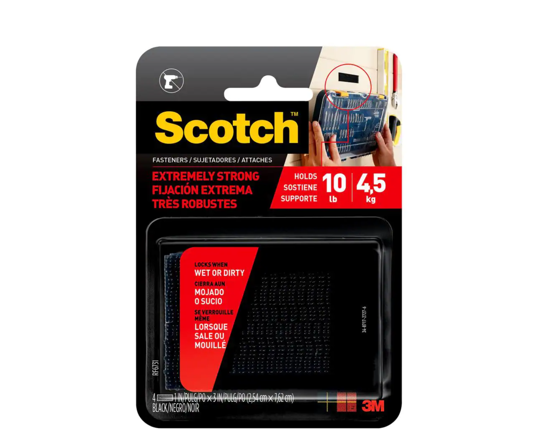 Scotch 1 in. x 3 in. Black Extreme Fasteners (2-Sets per Pack)