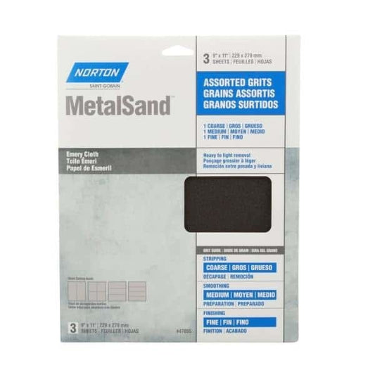 Norton MetalSand Emery Cloth Asrtd. Grits 3 pk