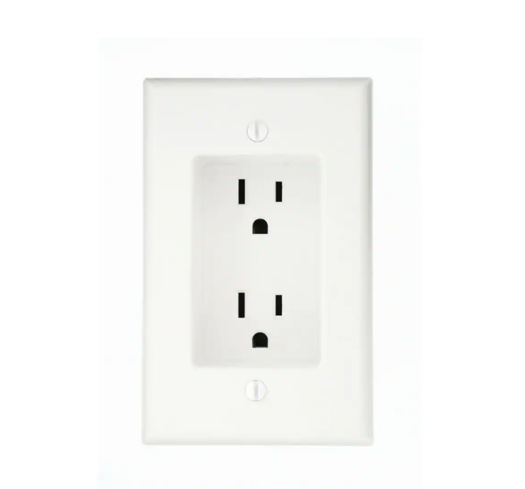 15 Amp 1-Gang Recessed Duplex Power Outlet, White