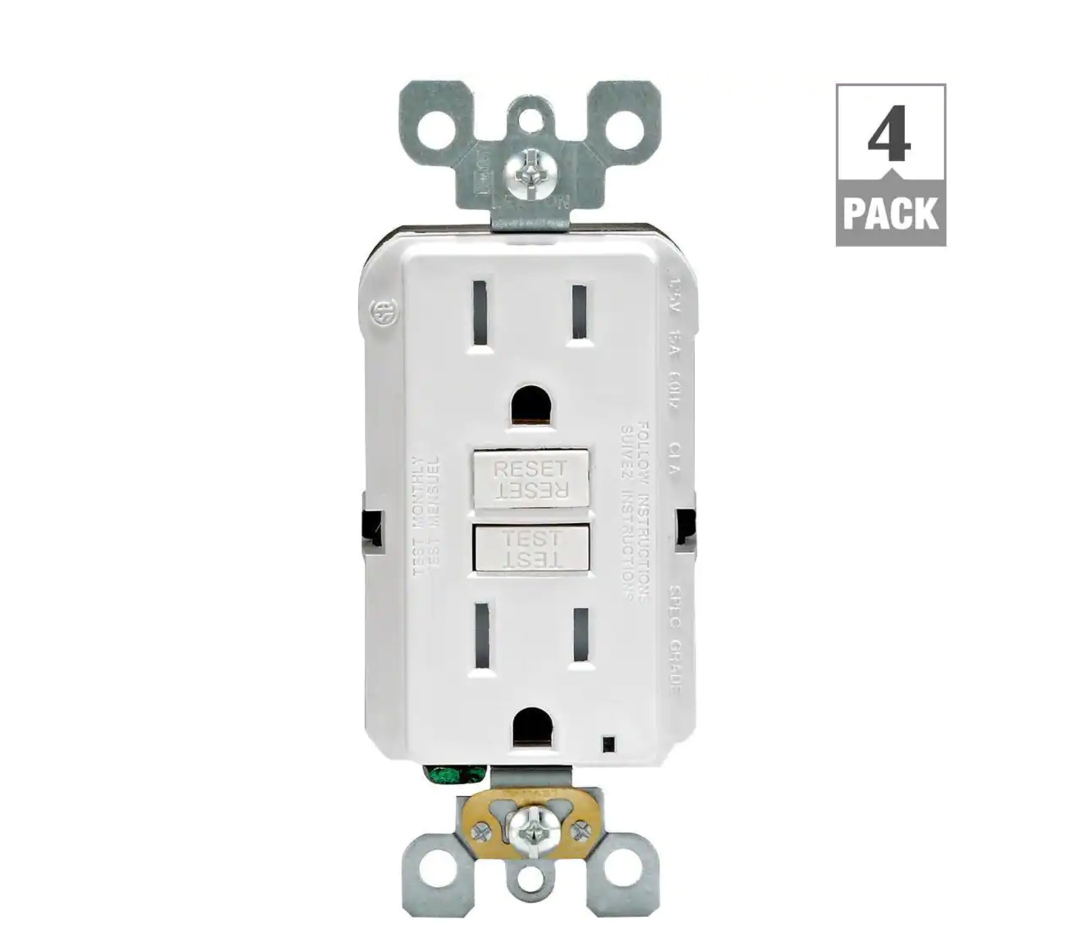 15 Amp 125-Volt Duplex SmarTest Self-Test SmartlockPro Tamper Resistant GFCI Outlet, White (4-Pack)