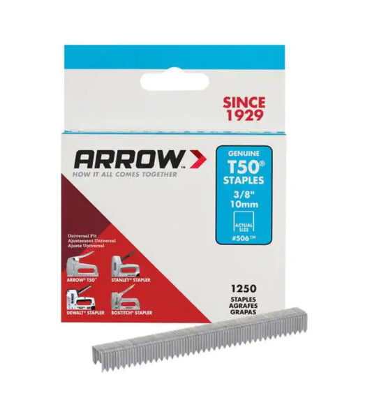 T50 Type 3/8 in. Leg x 3/8 in. Crown Galvanized Steel Staples (1,250-Pack)