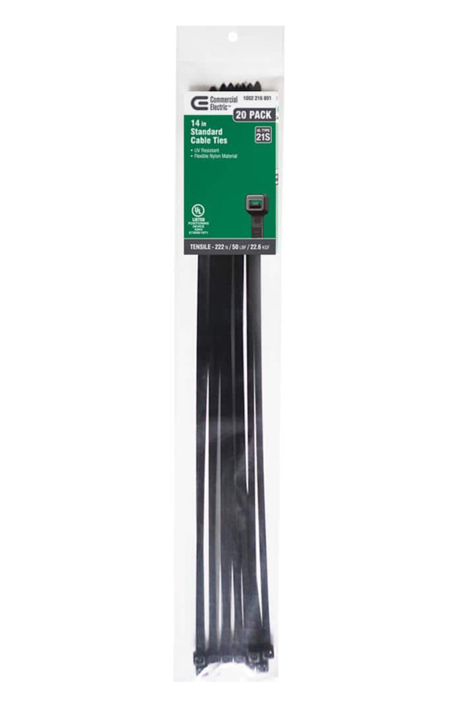 14in Stnd Cable Blck Ties 20Ct