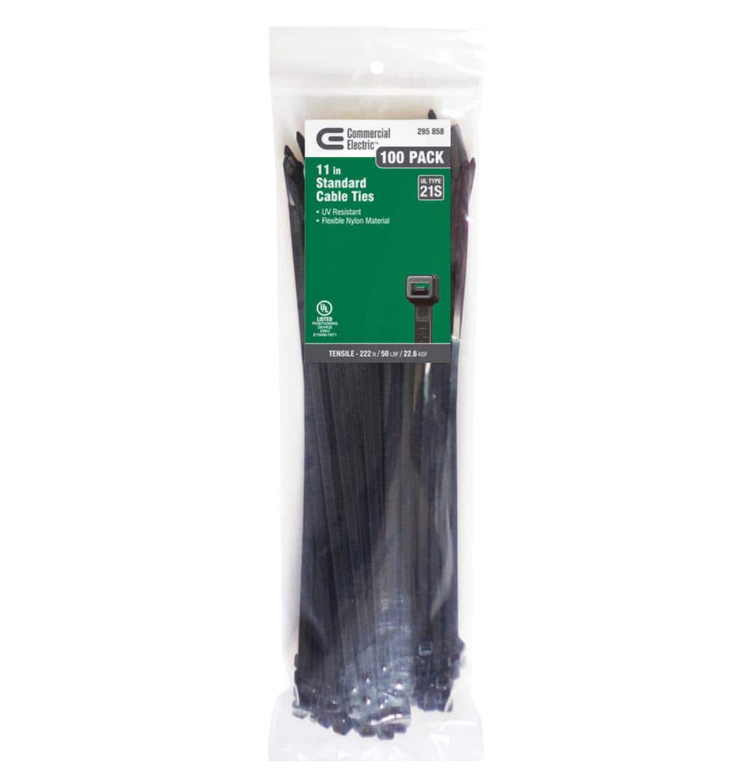 11in Stnd Cable Black Ties 100