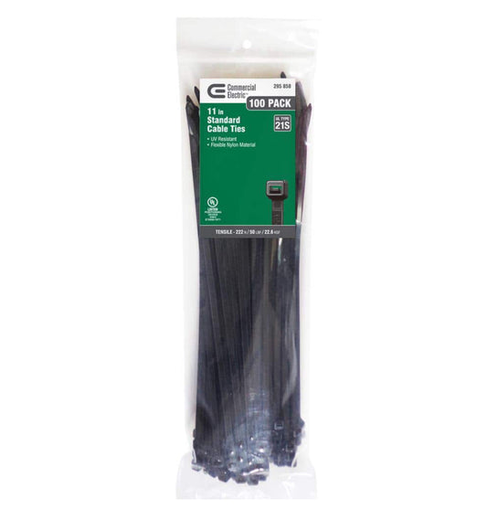 11in Stnd Cable Black Ties 100