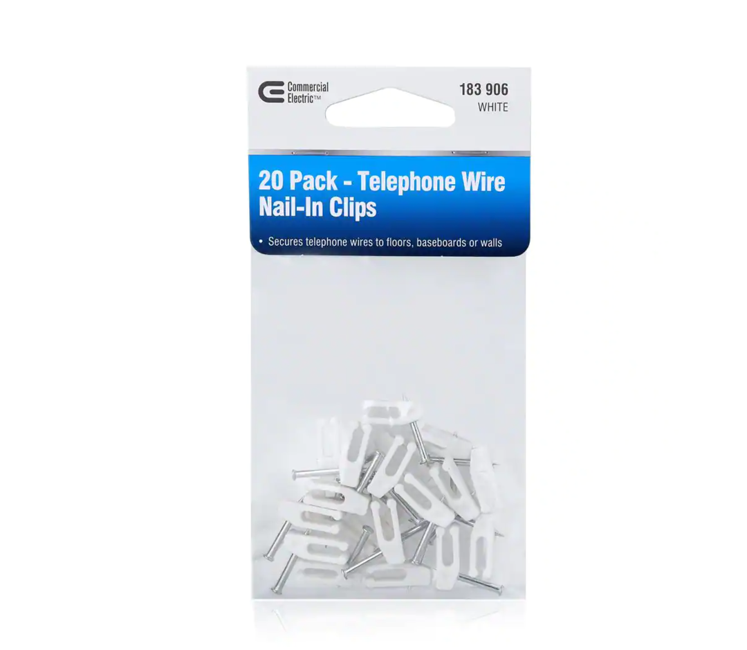 Telephone Wire Nail-In Clips, White (20-Pack)