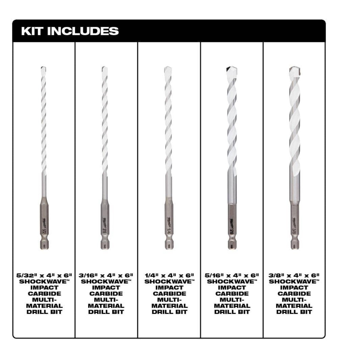 SHOCKWAVE Carbide Multi-Material Drill Bits Set (5-Pack)