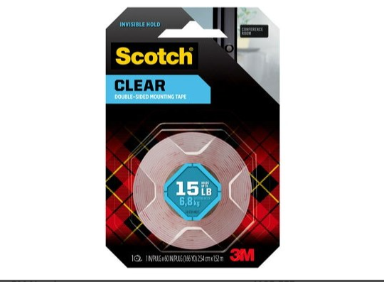 Scotch Clear Double Sided Mounting Tape - 15 Lb. / 6.8 Kg. - 1.66 Yds. / 1,52 m.