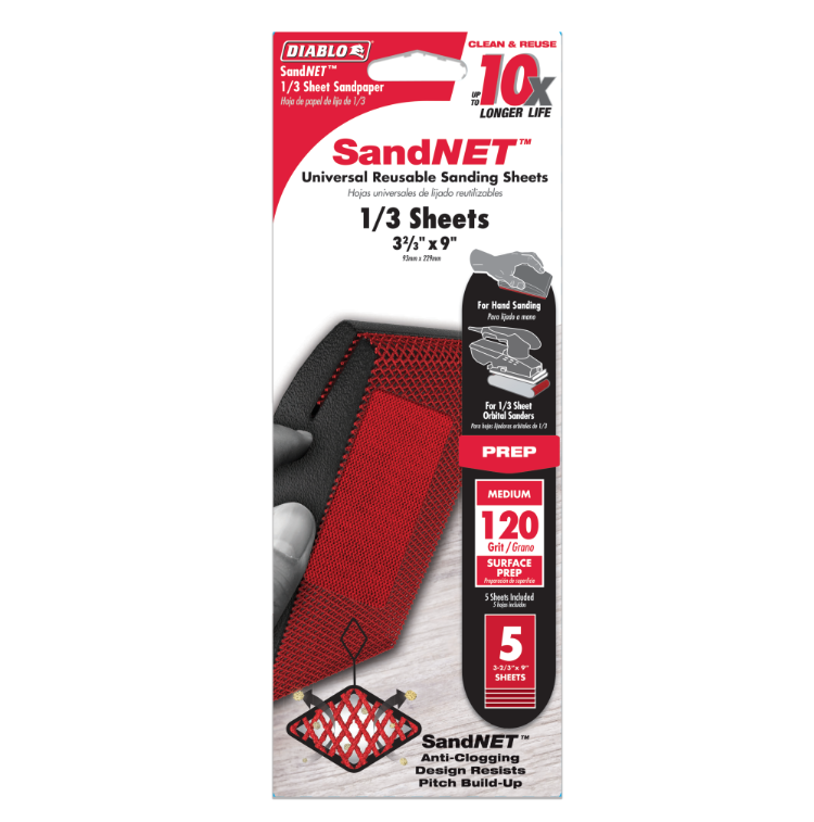 SandNet 1/3 Sheet (9 in. x 3-2/3 in.) 120-Grit (Medium)5-Pack)