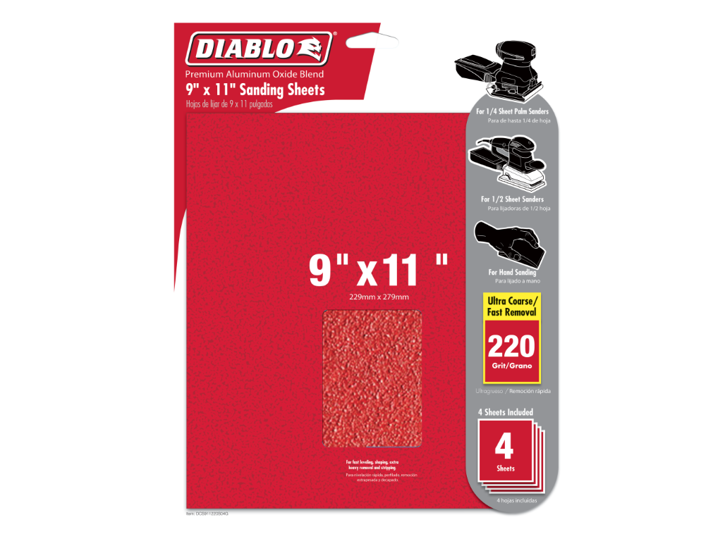 Sanding Sheet Diablo  9 x 11 in  220-Grit  (4-Pack)