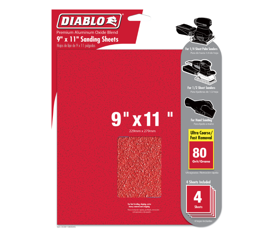 Sanding Sheet Diablo  9 x 11 in  80-Grit  (4-Pack)