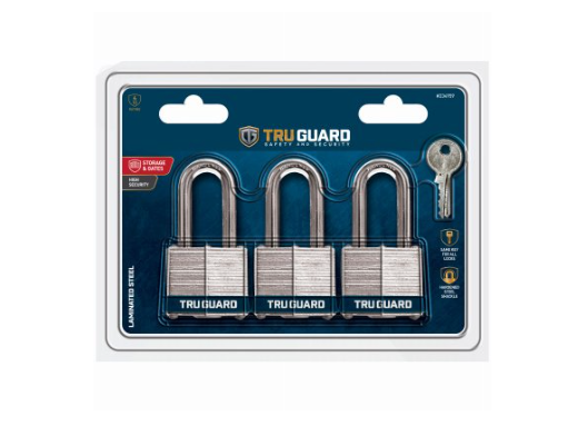 TruGuard Keyed-Alike Padlocks, Long-Shackle, 1.5-In (3-Pk)