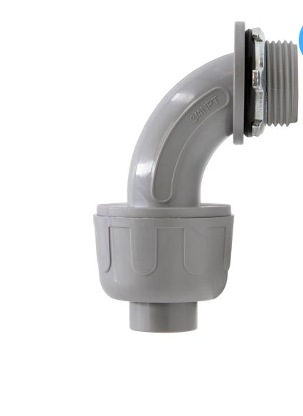 3/4" Conduit Fitting Non-Metallic Liquid Tight Connector 90-Degree