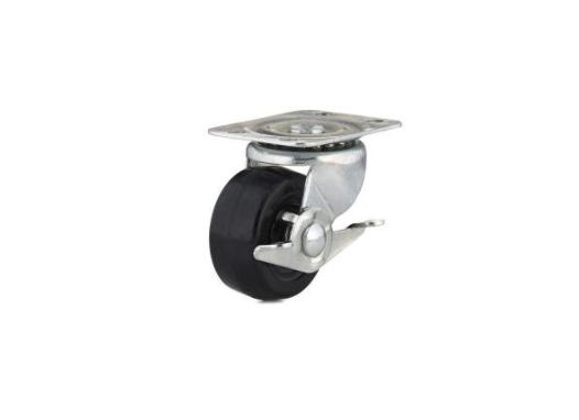 Rubber Wheel Swivel Plate Caster, Side Brake, 2-In.