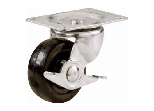 Rubber Swivel Plate Caster, Side Brake, 3-In.