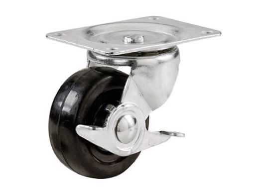 Swivel Plate Caster, Side Brake, Polypropylene, 3-In.