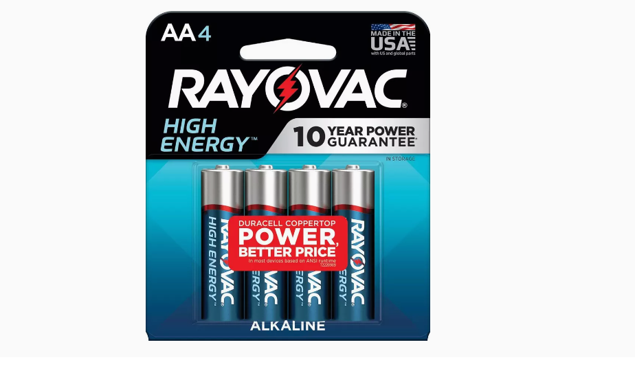 Rayovac High Energy AA Alkaline Batteries, 4 Pack