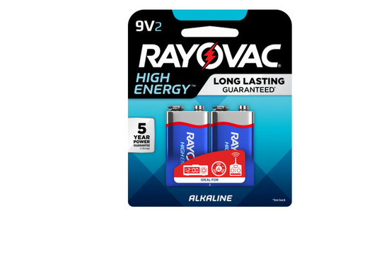 Rayovac High Energy 9 Volt Alkaline Batteries, 2 Pack