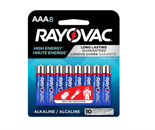 Rayovac High Energy AAA  Alkaline Batteries, 8 Pack