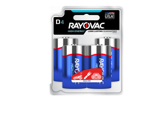 Rayovac High Energy Alkaline D Cell Batteries, 4 Pack