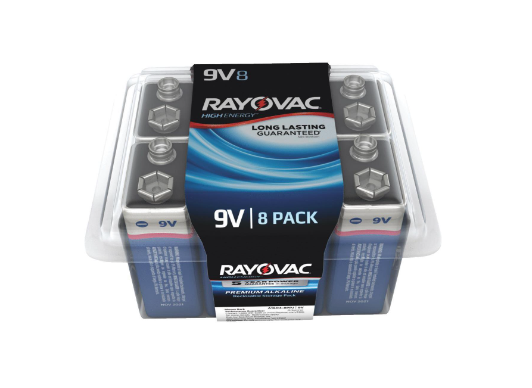 Rayovac High Energy 9 Volt Alkaline Batteries, 8 Pack