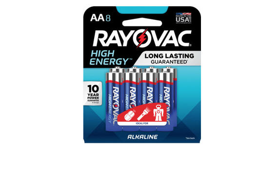 Rayovac High Energy AA Alkaline Batteries, 8 Pack