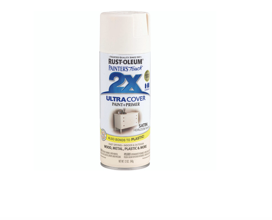 Painter's Touch 2X Spray Paint, Satin Heirloom White, 12-oz.