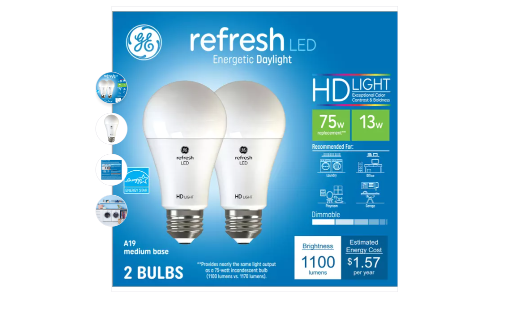 Refresh HD LED, Daylight, 1100 Lumens, 13-Watts, 2-Pk.