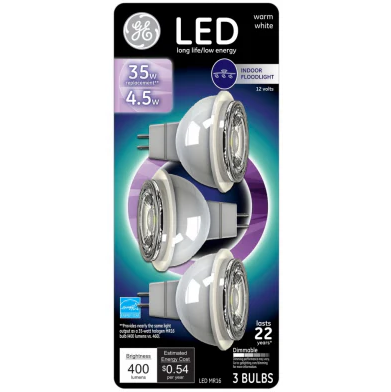 MR16 LED Directional Light Bulb White Light Clear Bulb 450 Lumens 4.5-Watt 3-Pk.